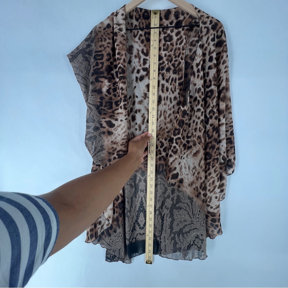 Sheer Chiffon Leopard Print Sleeveless Draped Open Front Topper Layering Piece - Picture 11 of 13